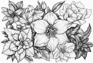 Narcissus, Poinsettia, Holly, Gladiolus, Poppy, Daisy, Sweet Pea tattoo idea