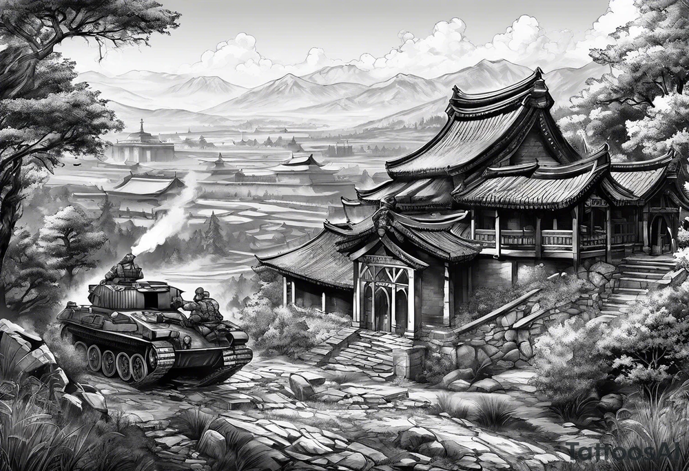 Battlefield scenery buildings battle war fighting tattoo idea Battlefield scenery buildings battle war fighting tattoo idea