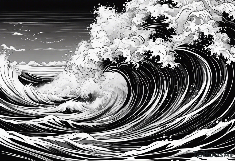 picture 8 by 8 centimeters of sea waves during a storm tattoo idea