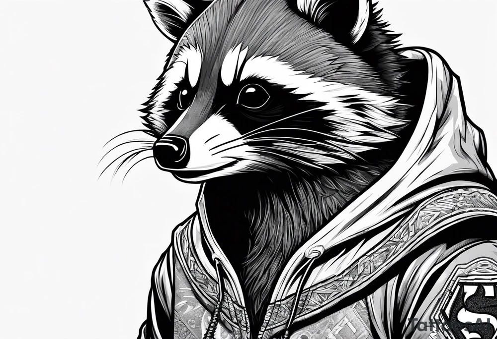 raccoon wearing a Superman hoodie tattoo idea