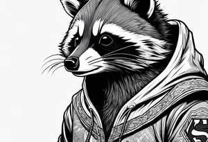 raccoon wearing a Superman hoodie tattoo idea