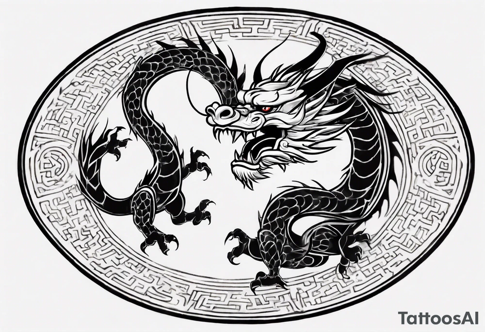 Chinese dragon in a circular shape with "02.03" written on its skin tattoo idea