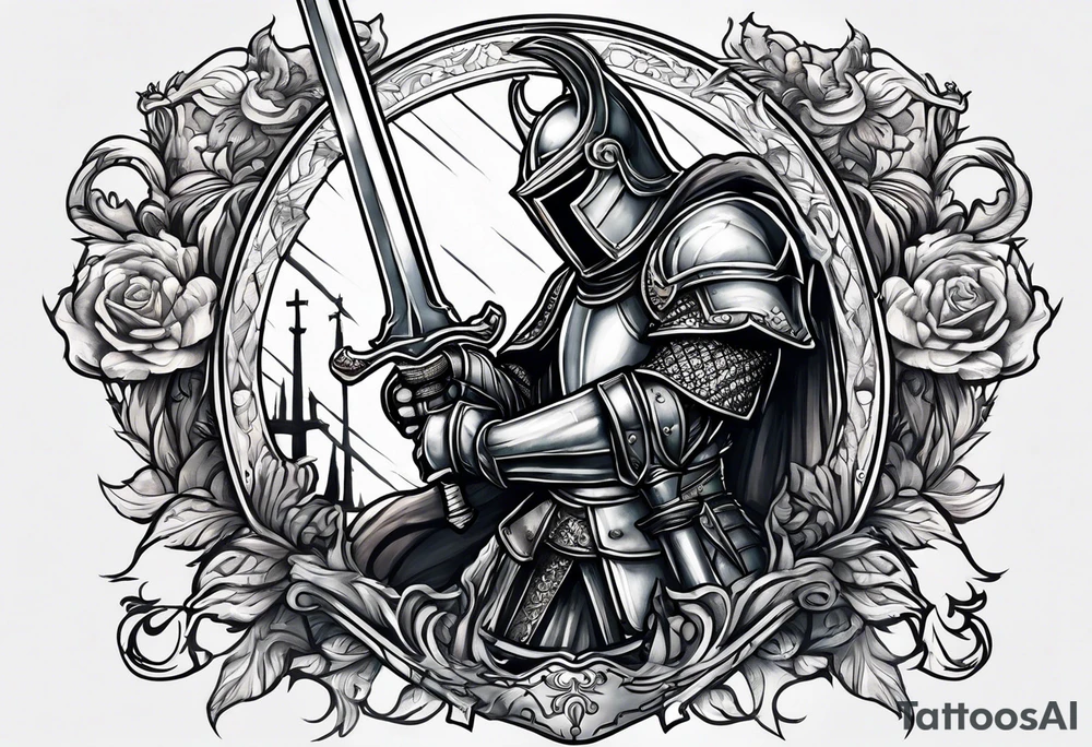a knight pulling a sword out the bible tattoo idea