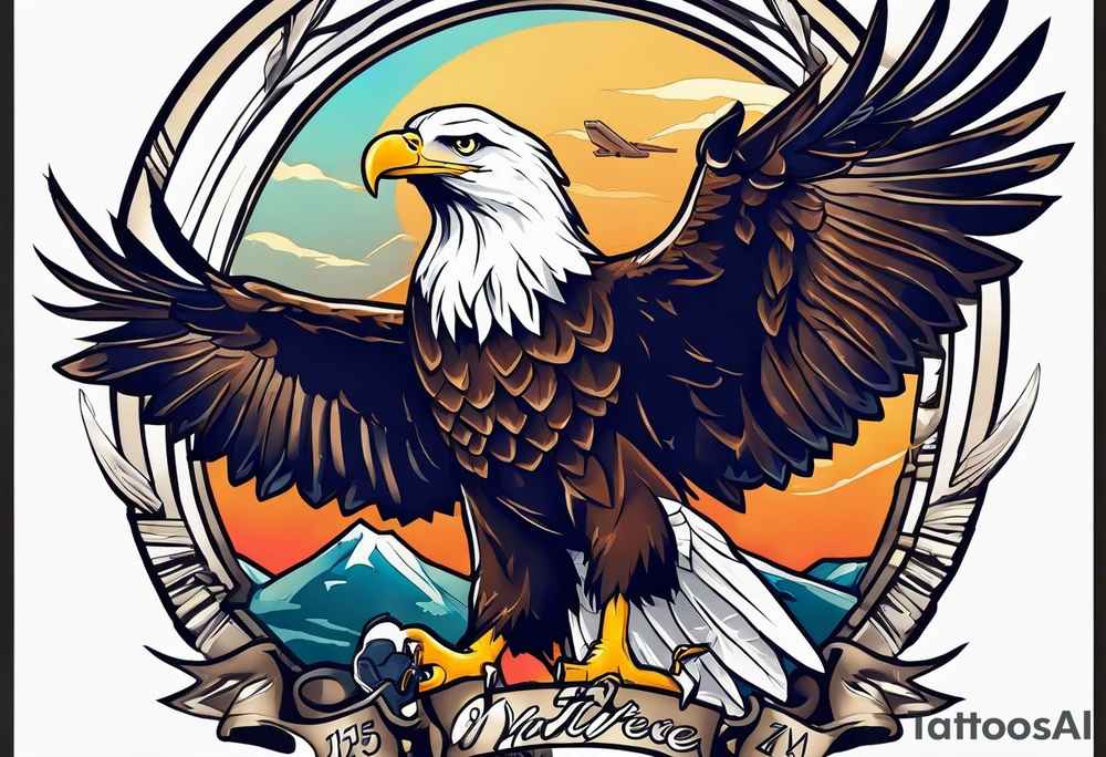 Bald eagle holding a 737 Plane tattoo idea