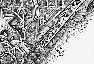 the letters tdm with different sized stars and cloads for shading tattoo idea