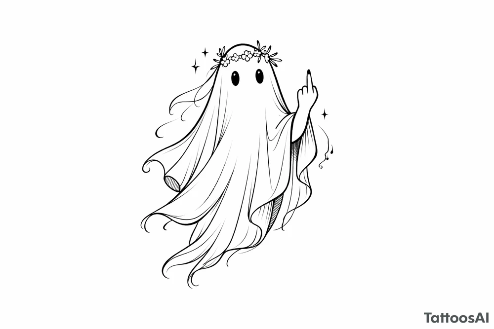 Girly ghost with middle finger sticking up tattoo idea