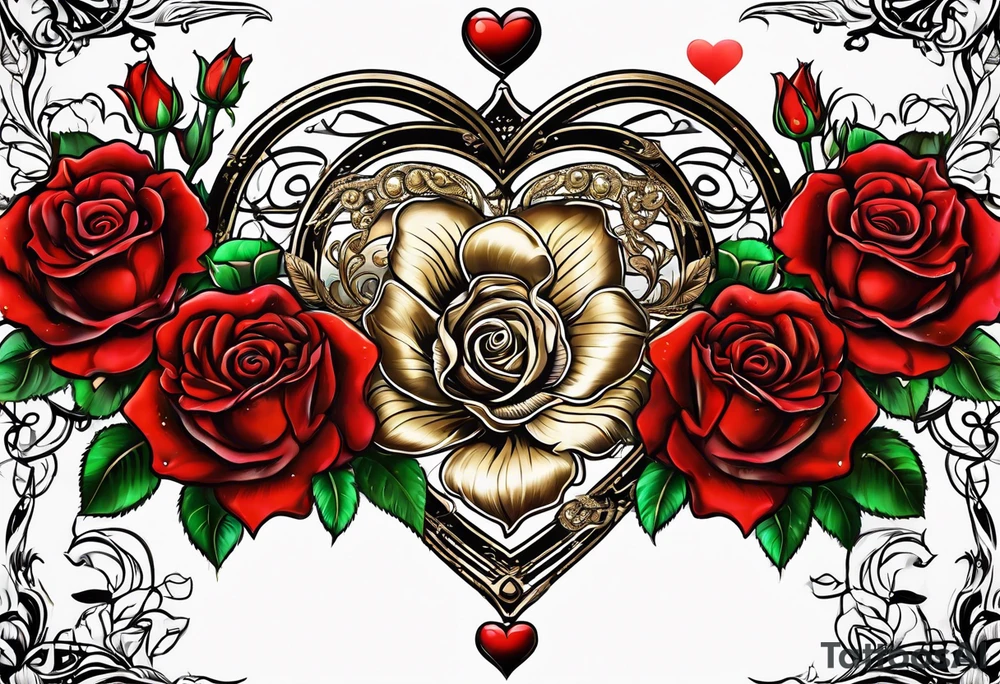 the red rose queen's golden crown with a heart tattoo idea