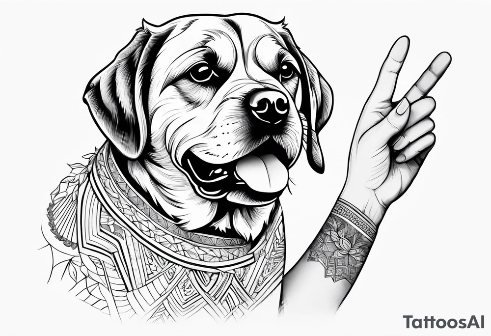shitzu dog and human hand pointing tattoo idea