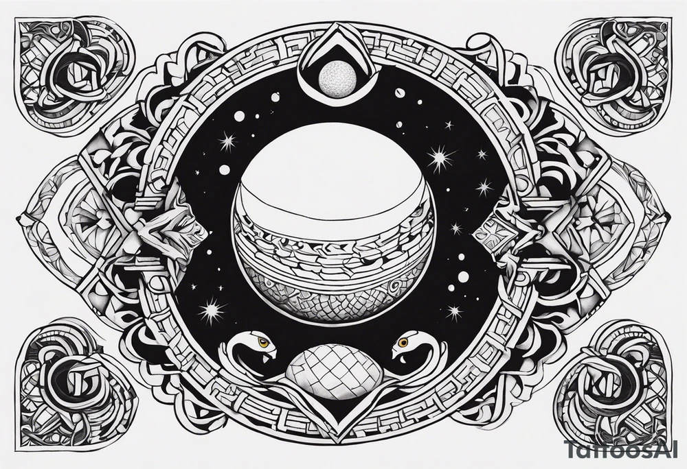 sternum tattoo for a woman
Mesoamerican themes like the sun and moon 
Ouroboros snake wrapped around an Orphic egg inside of a mirror tattoo idea