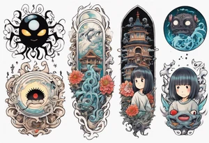 spirited away, chihiro, soot sprites, neotraditional style tattoo forearm tattoo idea