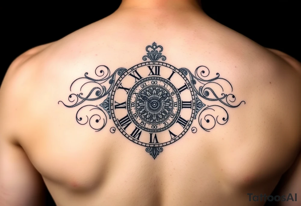 vintage roman numerals within ornate clockwork mechanism tattoo idea