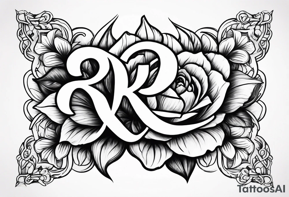 Initials R E and J designed into a flower tattoo idea