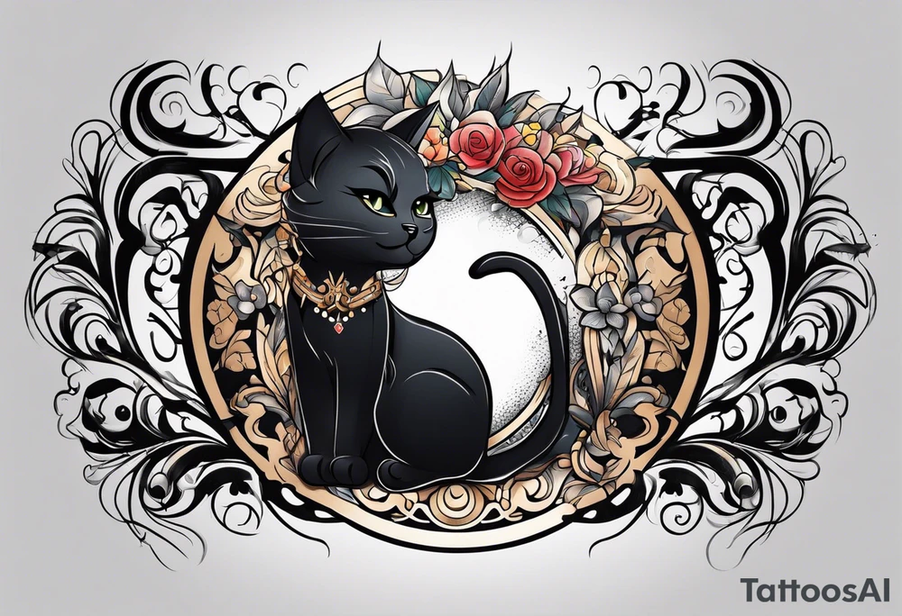 Black cat inside arm tattoo idea