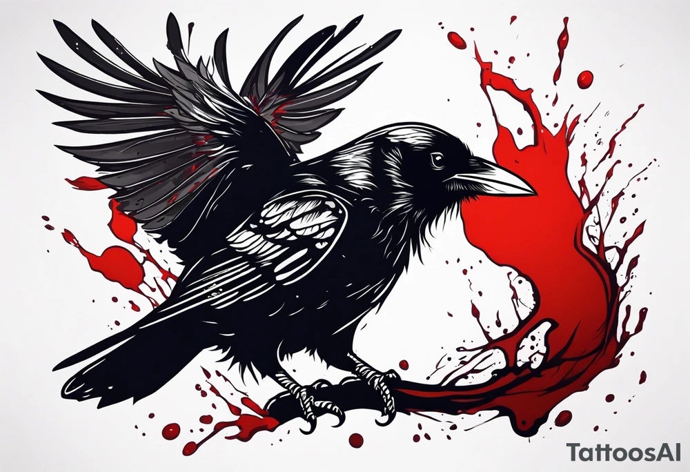 a black dead raven dripped in blood tattoo idea