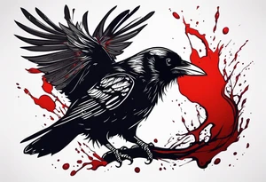 a black dead raven dripped in blood tattoo idea