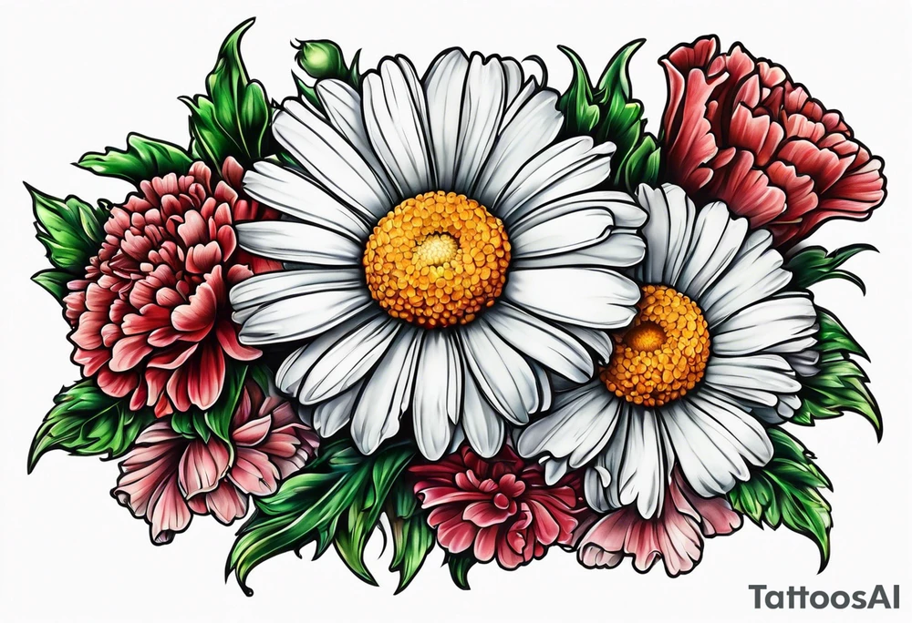 Daisy and carnations tattoo idea