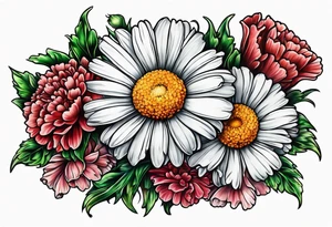 Daisy and carnations tattoo idea