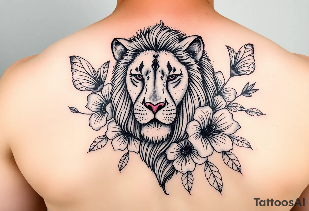 a lioness with frangapanis and fairys tattoo idea