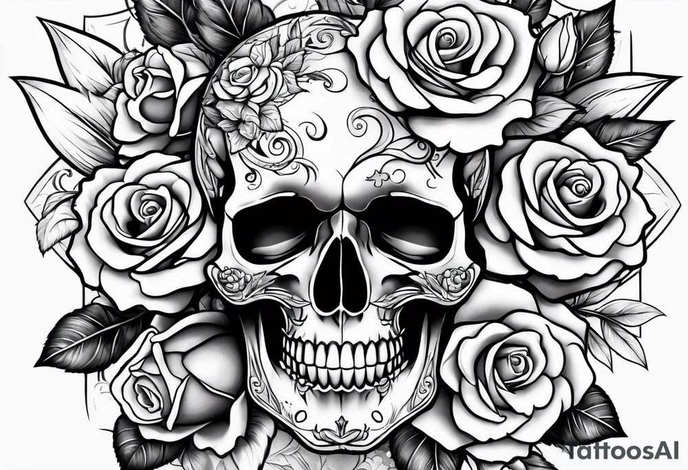 skull and roses tattoo idea