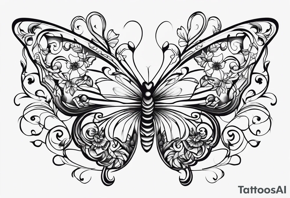 Number 444 with butterflies and vines tattoo idea