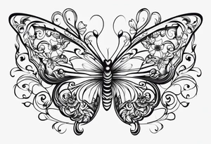 Number 444 with butterflies and vines tattoo idea