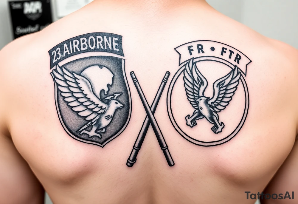 of soldiers crossed with 82nd airborne division and first cavalry division unit patches treaty to your dad tattoo idea