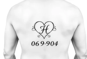 06/09/04 under the date is a heart inside the heart is a letter H in cursive on the lower back waist tattoo idea