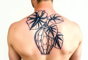 Large Decorative vase with large monstera leaves tattoo idea
