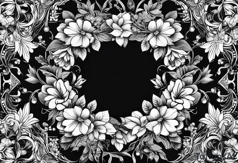 Black and white jewels and gemstones with floral tattoo idea