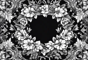 Black and white jewels and gemstones with floral tattoo idea