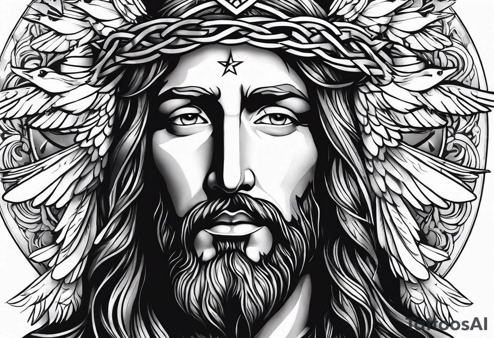 Jesus christ face with white birds tattoo idea