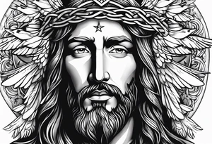 Jesus christ face with white birds tattoo idea