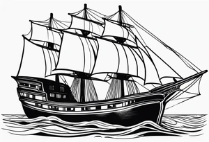 large and dark wooden ship facing left 2 dimensional with black sales tattoo idea