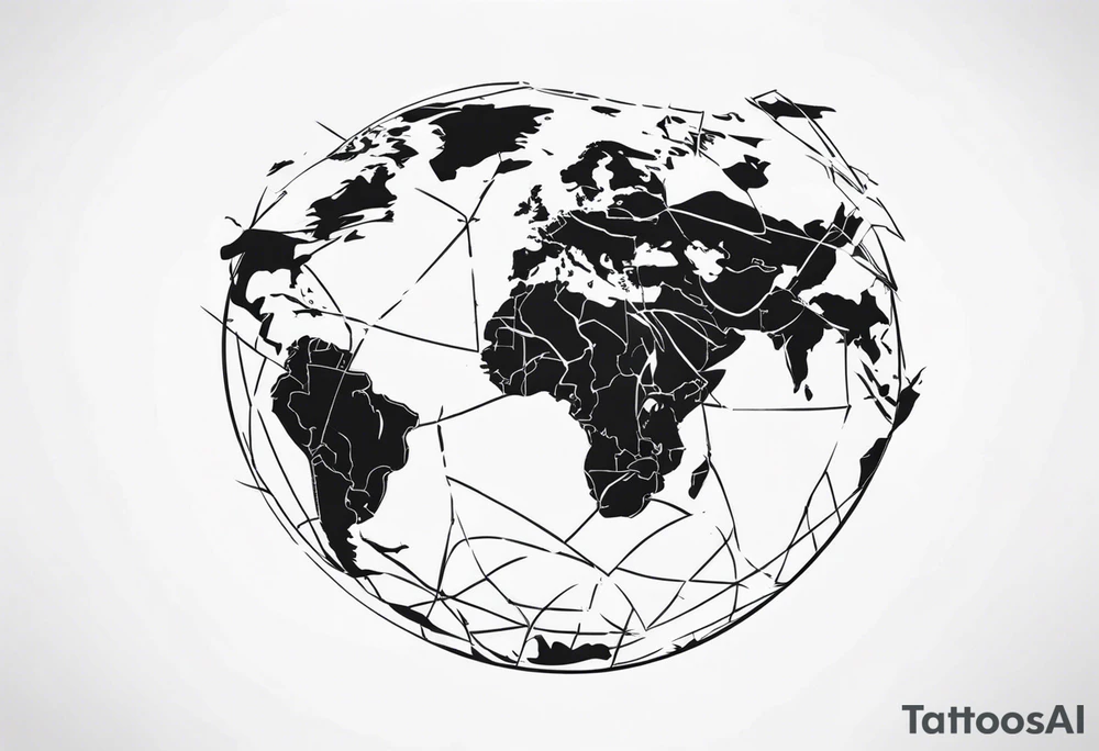 globe shattering with world map tattoo idea