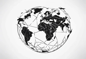 globe shattering with world map tattoo idea