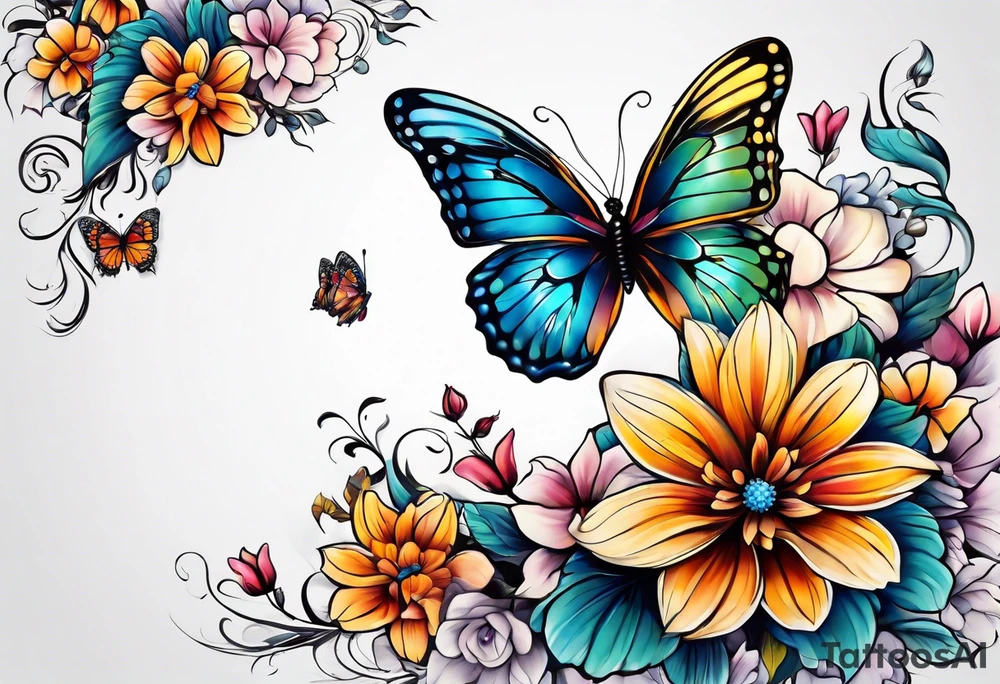 animal butterfly , flower tattoo idea