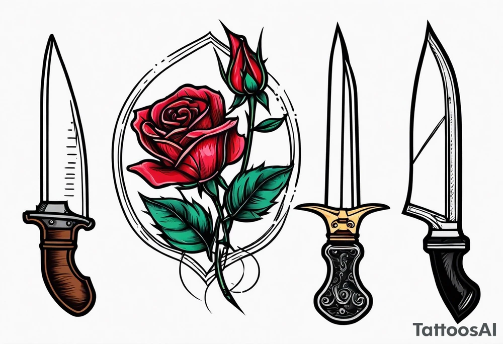 Messer mit Stacheldraht und Rose tattoo idea