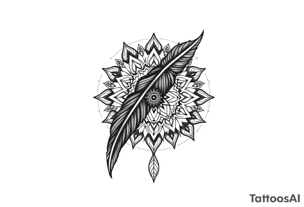 big spiritual feather indian mandala shaman tattoo idea