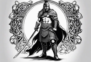 Full body shot Celtic warrior facing left with sword drawn. tattoo idea