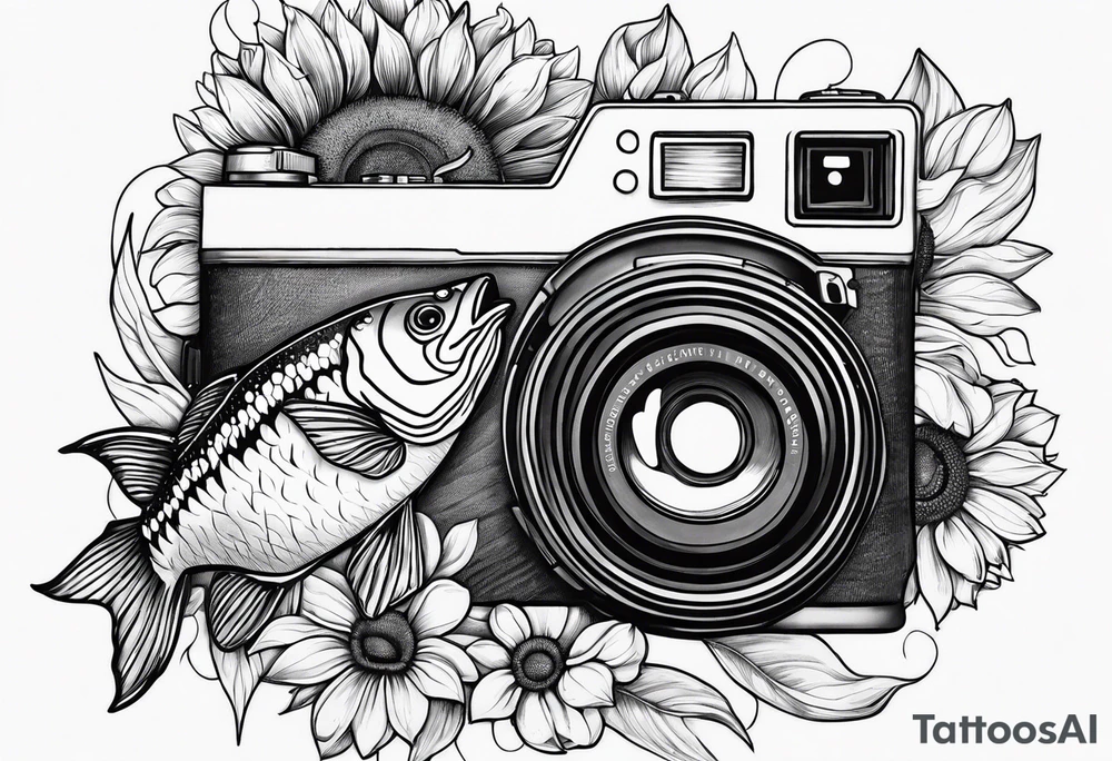 sunflower, camera, fish , éclair tattoo idea