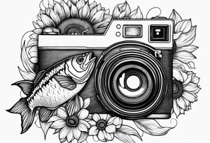 sunflower, camera, fish , éclair tattoo idea