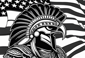 spartan helmet with American flag and bald eagle background tattoo idea