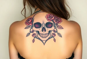 ornate skull adorned with crown of wild roses and thorns tattoo idea