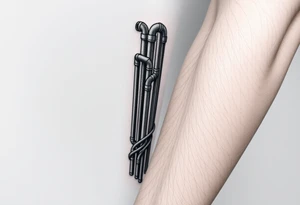 vertical column made of 
system of 100 thin curved plumbing pipes that form veins tattoo idea
