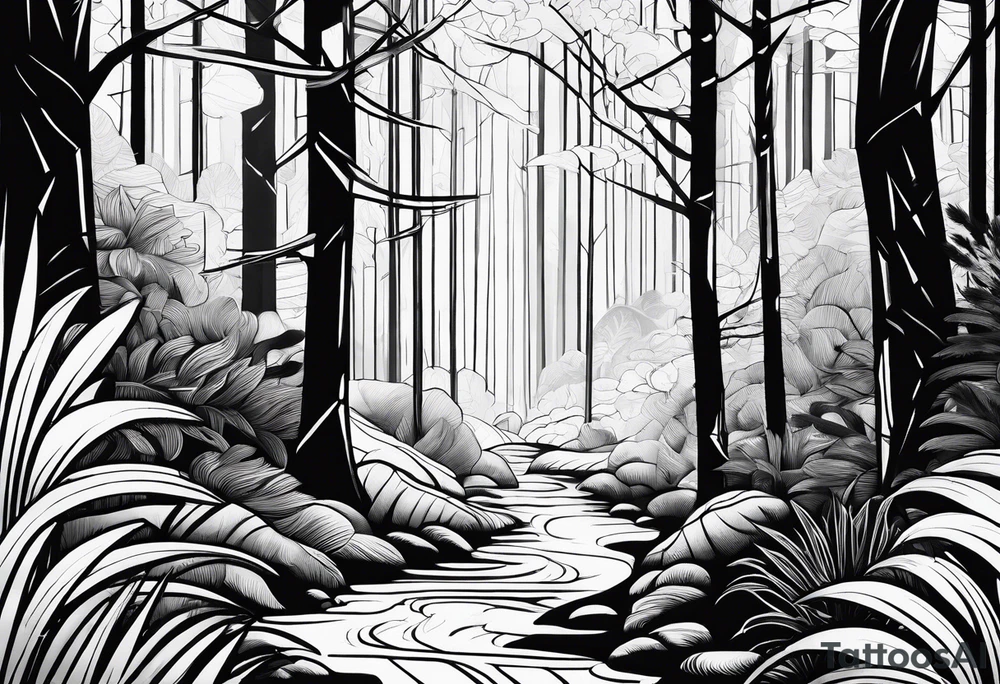 forest, lineswork tattoo idea