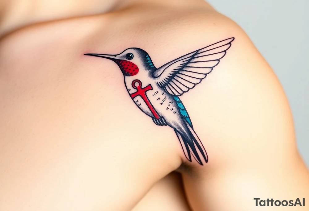 A hummingbird carrying an ankh in its beak
 (only red , blue and black are possible colors) tattoo idea