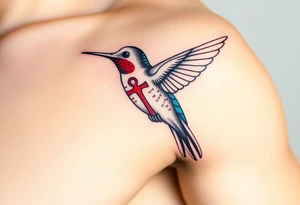 A hummingbird carrying an ankh in its beak
 (only red , blue and black are possible colors) tattoo idea