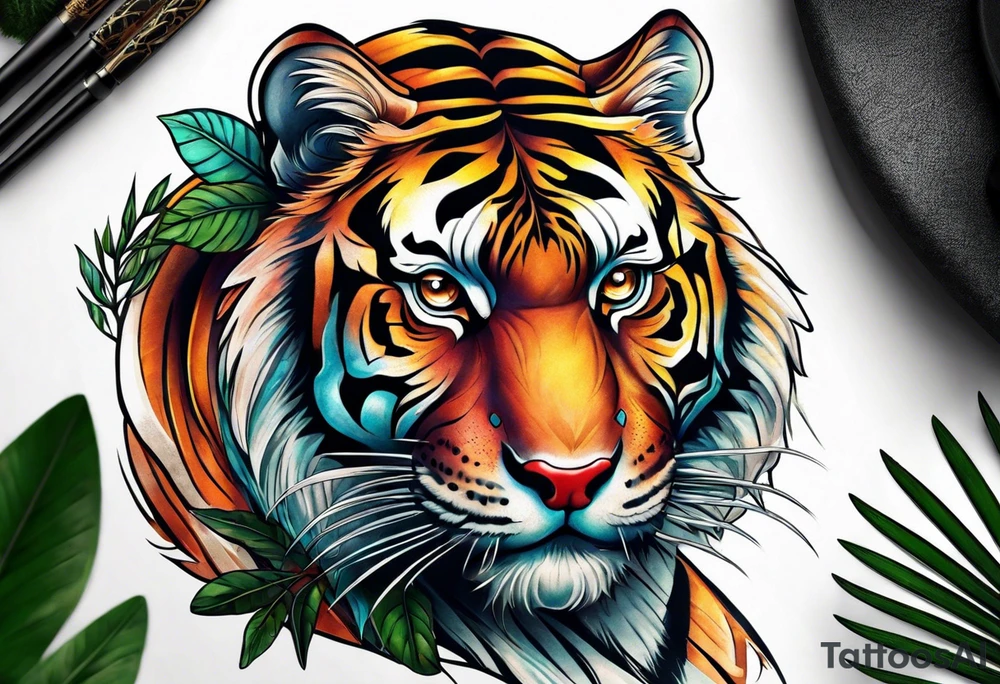 Female tiger in the jungle tattoo idea