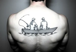 Dad fishing with 
1girl and 2 sons
With lake boat tattoo idea