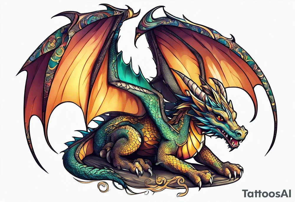 Dragon cute, celestial, cross tattoo idea